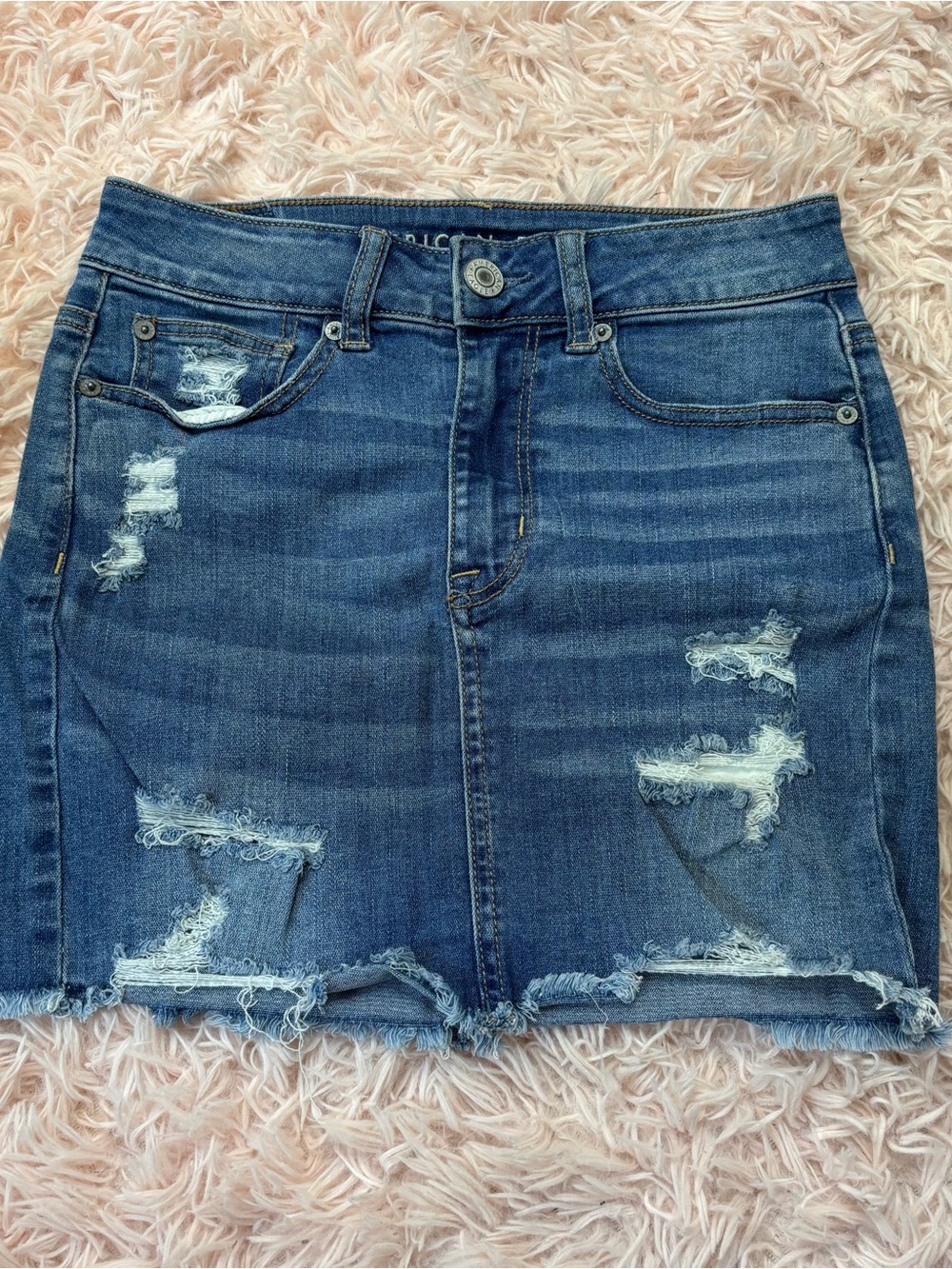 American Eagle Outfitters Distressed Denim Mini Skirt - Blue